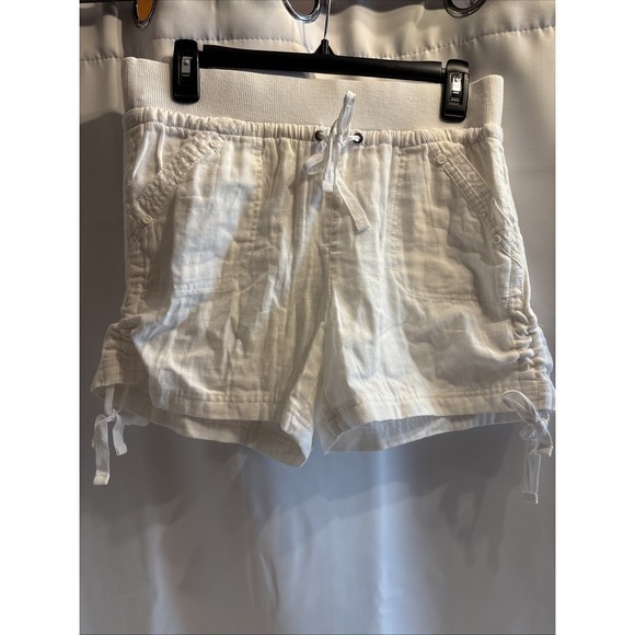 Roz&Ali Shorts Womens 10 White Casual Shorts Drawstring Roll Tab Rouching Sides - Picture 1 of 8